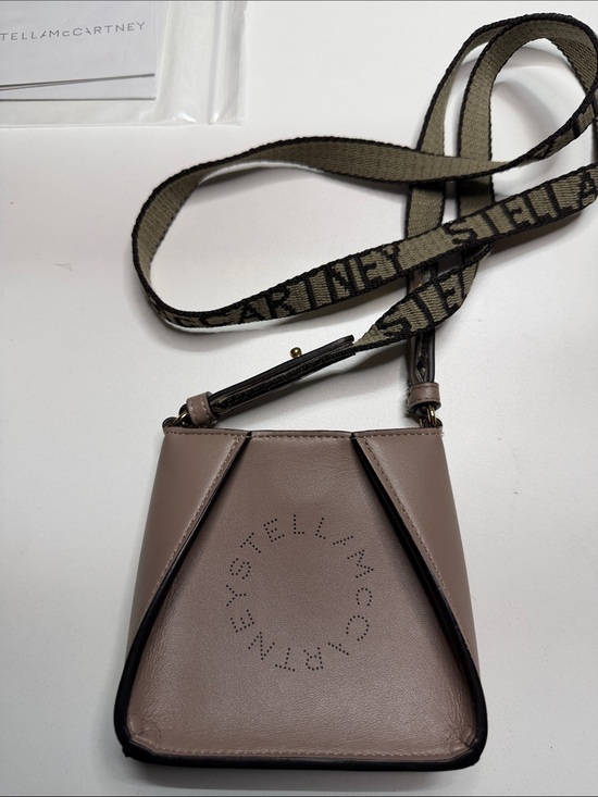 Stella McCartney Handbags - Stella McCartney Taupe Mini Crossbody with Logo Webbing Strap